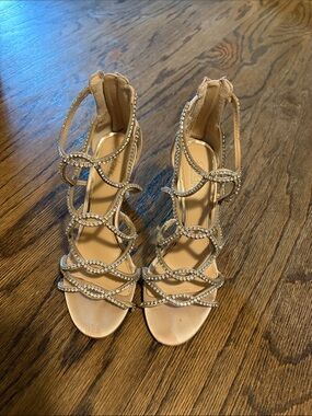 Crystal-Strap Nude High-Heel Sandals